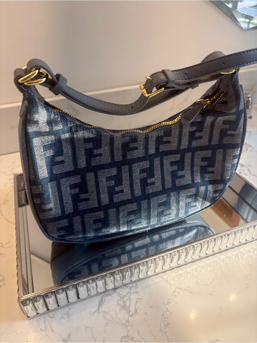 Navy Canvas Baguette Bag